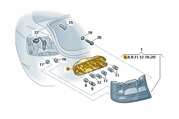 New original bulb fixture with bulbs for Audi A6 left rear