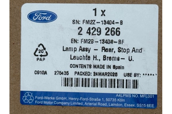 FORD S MAX MK2 ST LINE 2015 2023 LAMP RIGHT REAR LED ORIGINAL FM2B 13404 BF Quality of parts according to GVO Q original with fa