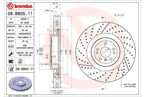 Brembo 09 B805 11 Brake disc Number of discs offered 1