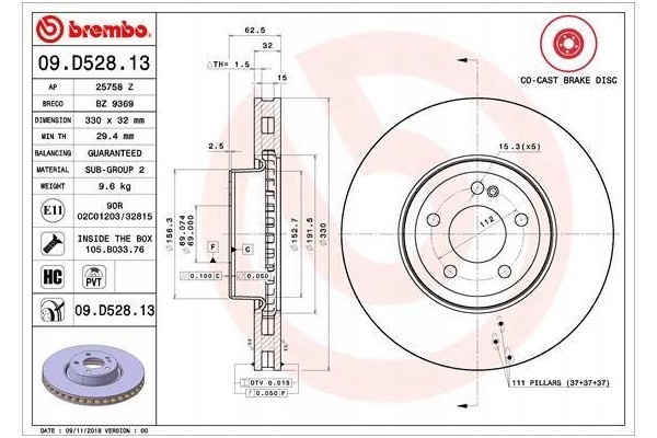 BRAKE DISC FRONT MERCEDES GLC 15 Part manufacturer Brembo