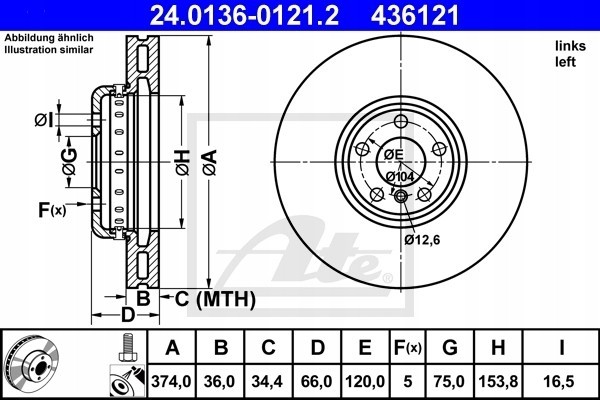BRAKE DISC FRONT LE BMW 5 GRAN TURISMO 09 16 ATE Number of discs offered 1