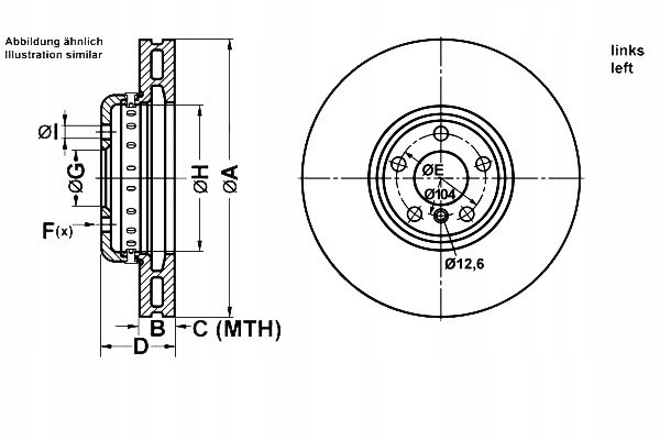 BRAKE DISC FRONT LE BMW 5 GRAN TURISMO 09 16 ATE Catalog number of substitutes AP 25522 Z BOSCH 0 986 479 E30 BREMSI CD8619VLS D