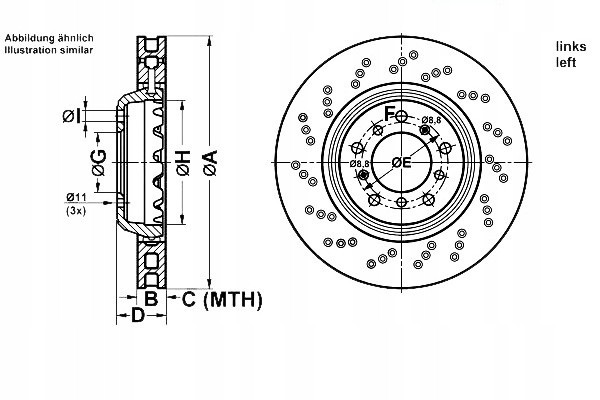 BRAKE DISC FRONT LE VENTILATED BMW M1 11 12 M3 07 13 Number of discs 1
