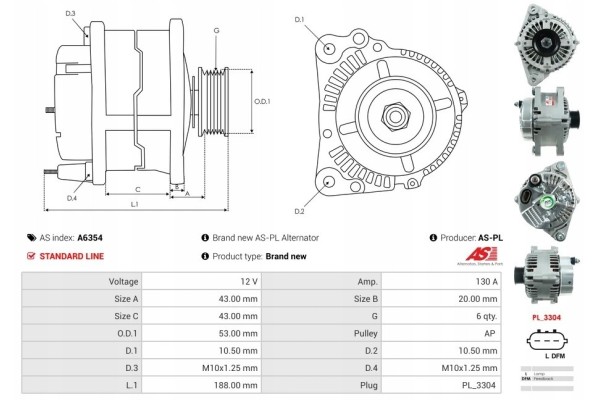 New Alternator KIA SORENTO I JC 3 3 V6 4WD HYUNDAI GRANDEUR TG 3 3 Catalog number of substitutes AS PL ABE9006