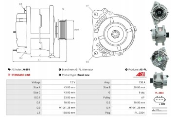 New Alternator KIA SORENTO I JC 3 3 V6 4WD HYUNDAI GRANDEUR TG 3 3 Catalog number of substitutes AS PL ABE9006