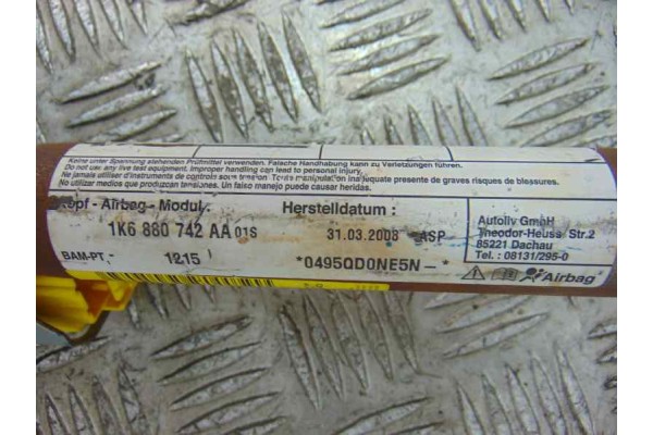 1K6880742AA AIRBAG CORTINA DELANTERO DERECHO VOLKSWAGEN GOLF V (1K1)(10.2003)