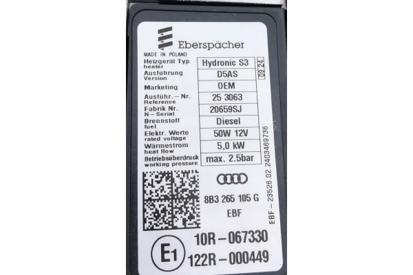 Audi OE Parking heater WEBASTO 8B3265105G Part manufacturer Volkswagen OE