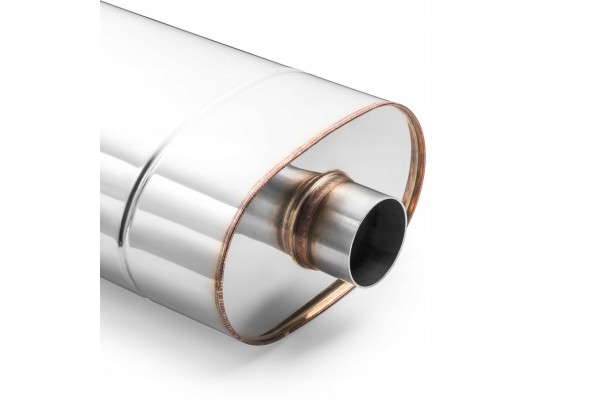 Universal elliptical silencer E004 400 mm 63 5 mm with embossing Quality of parts according to GVO Q original with factory logo 