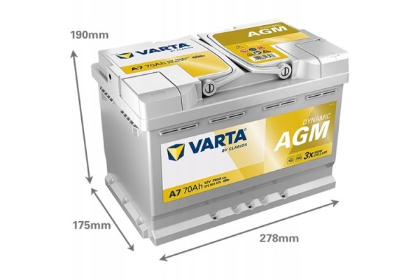 CAR BATTERY VARTA SILVER AGM E39 START STOP 70AH 760A A7 Part manufacturer Varta