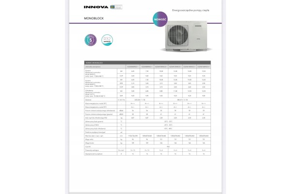 Heat pump Innova Nordic Monoblock 8 kW PROMOTION GREE Batteries included no