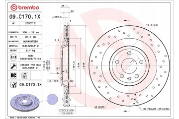 Brake disc BREMBO 09 C170 1X Catalog number of the part 09 C170 1X