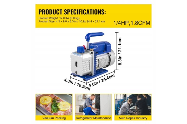 Bomba de vacío 1.8 Cfm 1440 rpm 5PA con kit de manómetros para aire acondicionado usado 6
