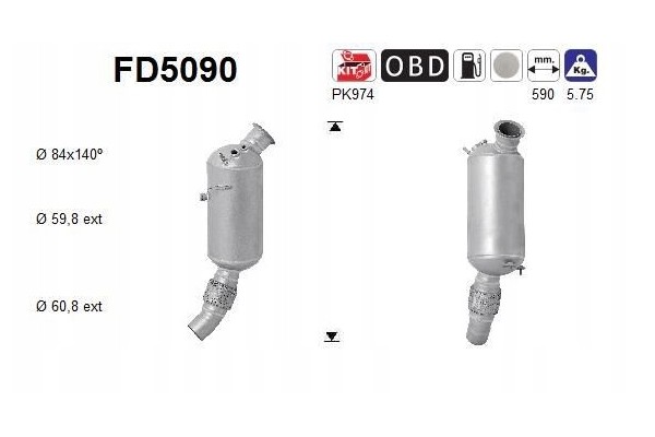 Filtro de partículas / filtro de hollín AS FD5090 para sistema de escape usado 2