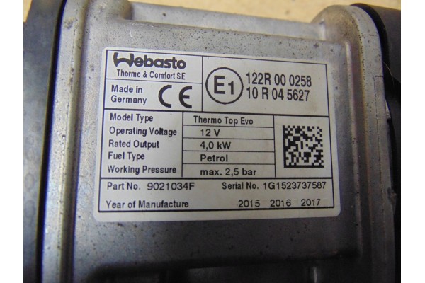 Calefactor Webasto Thermo Top Evo 4 KW gasolina 43h de funcionamiento