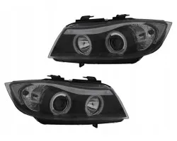 Faros delanteros negros BMW Serie 3 E90 E91 2005-2008 Sonar H7/H1 con LED Angel Eyes