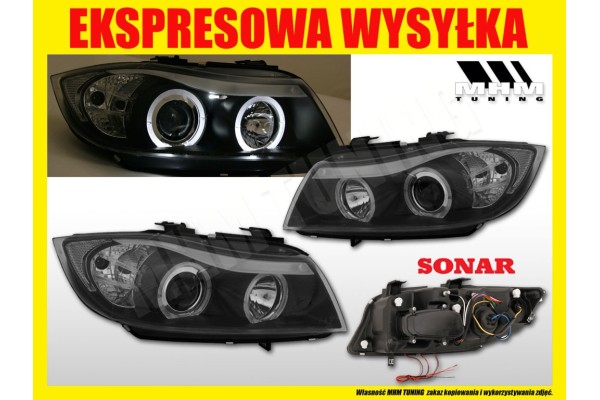 Faros delanteros negros BMW Serie 3 E90 E91 2005-2008 Sonar H7/H1 con LED Angel Eyes usado 2
