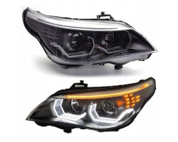 BMW 5 E60 E61 2003 2007 front lamps black ring LED 3D DTM lens H7