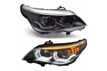 BMW 5 E60 E61 2003 2007 front lamps black ring LED 3D DTM lens H7