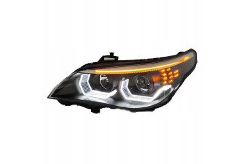 BMW 5 E60 E61 2003 2007 front lamps black ring LED 3D DTM lens H7 Height adjustment electric manual