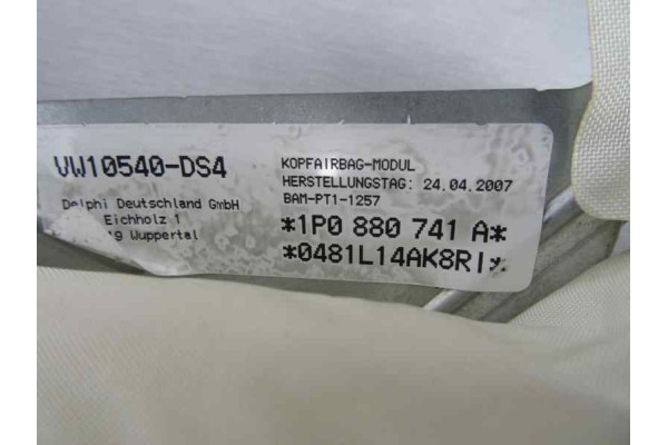 1P0880741A AIRBAG CORTINA DELANTERO IZQUIERDO SEAT LEON (1P1) Reference 2007 1P0880741A 165275 SEAT - 1