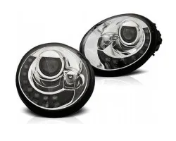 Faros delanteros VW New Beetle 98-05 cromados con bombillas LED