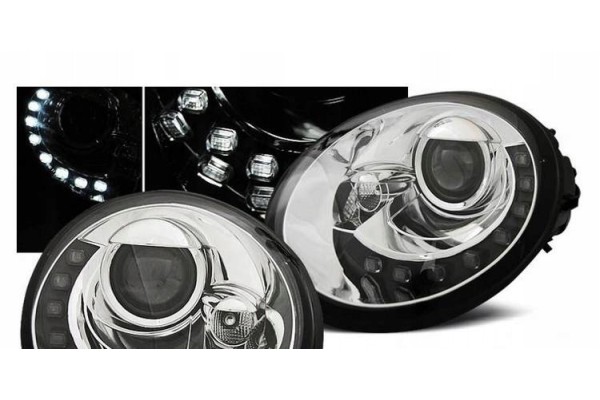 Faros delanteros VW New Beetle 98-05 cromados con bombillas LED nuevo 3