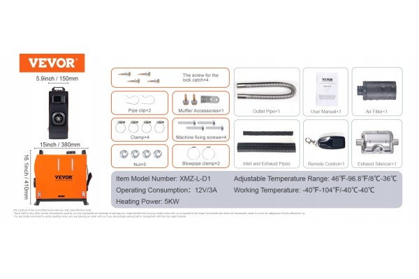 Calefactor estacionario Vevor 5 kW con control remoto y pantalla LCD