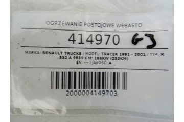 WEBASTO RENAULT TRUCKS TRACER U4814 Van minibus 91 01 THERMO Catalog number of substitutes U4814