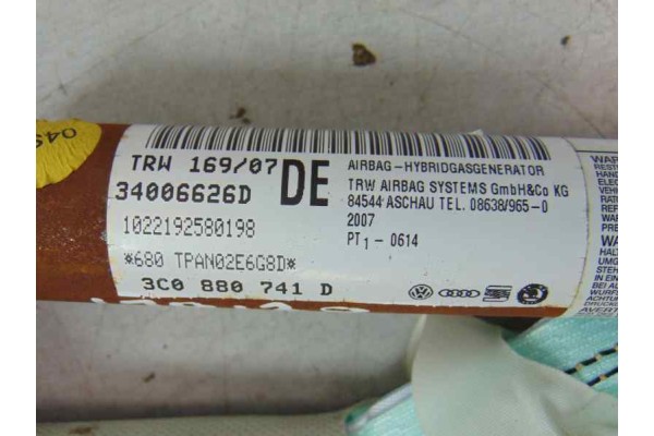 3C0880741D AIRBAG CORTINA DELANTERO IZQUIERDO VOLKSWAGEN PASSAT BERLINA (3C2) Highline 2008 3C0880741D 178138 VOLKSWAGEN - 4