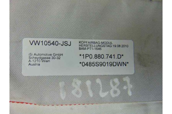 1P0880741D AIRBAG CORTINA DELANTERO IZQUIERDO SEAT LEON (1P1) Reference 1P0880741D 181287 SEAT - 4