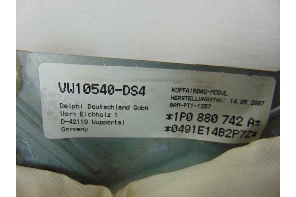 1P0880742A AIRBAG CORTINA DELANTERO DERECHO SEAT LEON (1P1) Comfort Limited 1P0880742A 181288 SEAT - 1