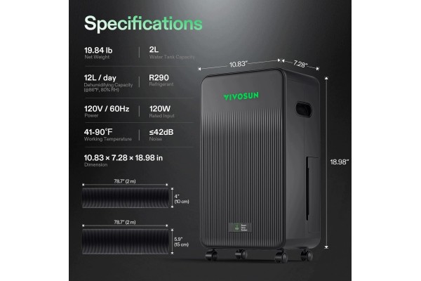 ELECTRIC DEHUMIDIFIER 12 L PER DAY TANK 2 L WIFI D12 Customs tariff code 84148080