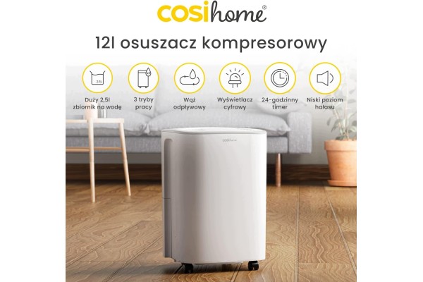 DEHUMIDIFIER ELECTRIC 12L PER DAY TANK 2500ML DRAINAGE