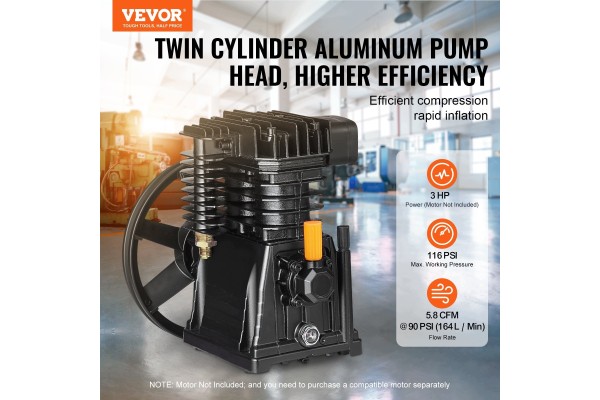 Dual Cylinder Air Compressor Pump Head 3 HP 116 PSI Oil Packaging status original
