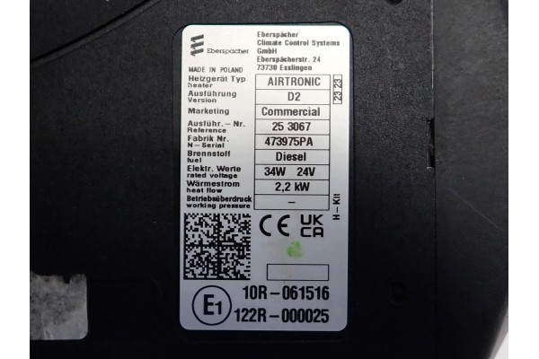 WEBASTO PARKING HEATER AIRTRONIC D2 473975PA 34W 24V FORD F MAX 23R Catalog number of the original 2 2 KW 2 2 KW
