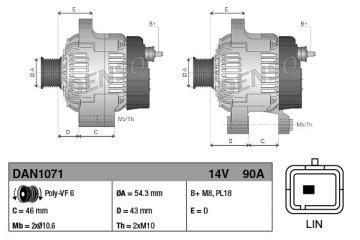 Alternator for CITROEN C ELYSEE C3 II C3 PICASSO C4 CACTUS C4 CACTUS Catalog number of the original 1608066080 1610048280 960600