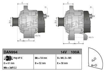 Alternator for ALFA ROMEO 159 159 Sportwagon BRERA MITO SPIDER FIAT Catalog number of substitutes 51764265 51854901 52003506 101