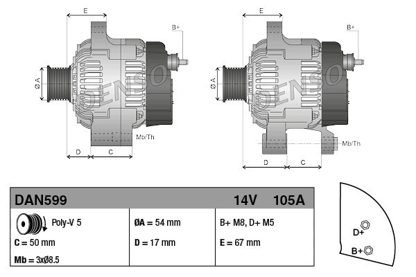 Alternator for FIAT 500 500 C 500L BRAVO II DOBLO Bus DOBLO Cargo Catalog number of the part VIC 54933