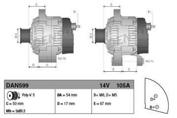 Alternator for FIAT 500 500 C 500L BRAVO II DOBLO Bus DOBLO Cargo Catalog number of the part VIC 54933