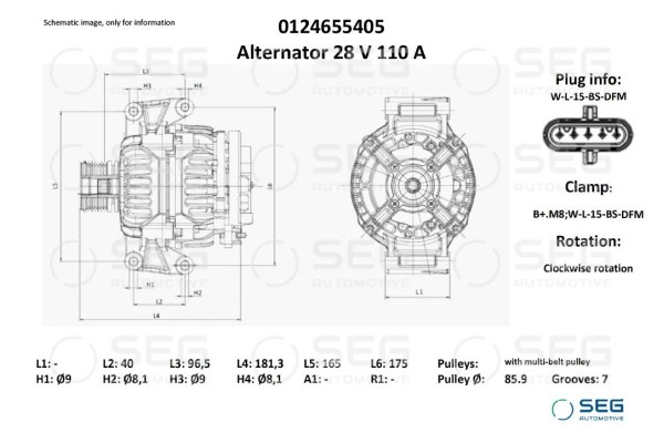 Alternador 0124.655.405 para BOVA MAGIQ, SYNERGY MX300/MX340/MX375 10.