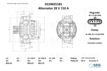 Alternador 0124.655.181 para TEMSA HD, LD, MARATON, SAFIR PLUS