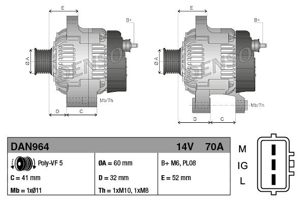 Alternator for TOYOTA YARIS YARIS VERSO 1 4D 09 00 09 05 Catalog number of the original 2706033010 2706033020 8EL 011 711 371