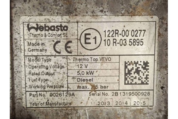 2015 Volkswagen Sharan Parking heater Webasto 7N0815005AA Catalog number of the original 9026118A