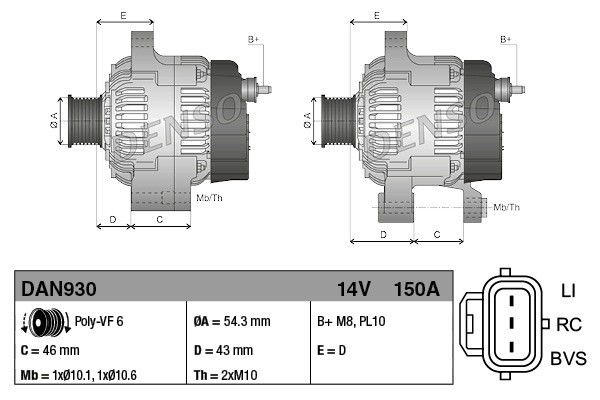 Alternator for FORD C MAX FIESTA V FIESTA V Van FOCUS C MAX FOCUS II Catalog number of the original 3 128 559 5 3M5T10300YB 3M5T