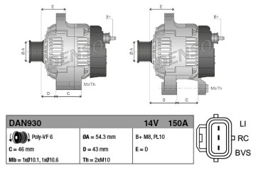 Alternator for FORD C MAX FIESTA V FIESTA V Van FOCUS C MAX FOCUS II Catalog number of the original 3 128 559 5 3M5T10300YB 3M5T