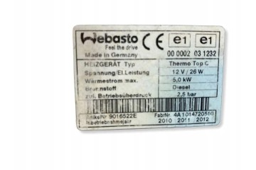 Calefactor Auxiliar / Calefactor de Estacionamiento AUDI 9016522E