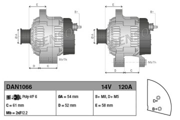 Alternator for ALFA ROMEO GIULIETTA GIULIETTA Van hatchback FIAT TIPO Catalog number of substitutes 51884886 52003616 286796 101