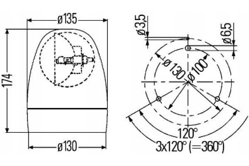 Rotary warning light HELLA 2RL 007 337 121 174mm Box 1620g Catalog number of the part 2RL 007 337 121