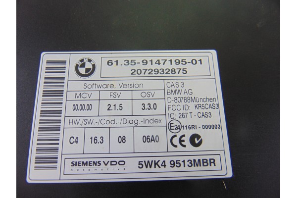 9147195 MODULO ELECTRONICO BMW SERIE 1 BERLINA (E81/E87) 120d 2009 9147195 207240 BMW - 1