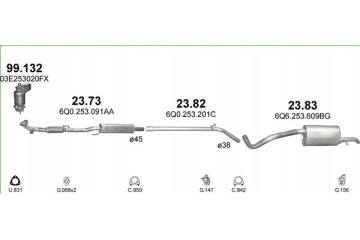 Silencers set pipe Skoda Fabia II Seat Ibiza VW Polo poj 1 2 from 2005r set Catalog number of the part 23 83 23 82 23 73